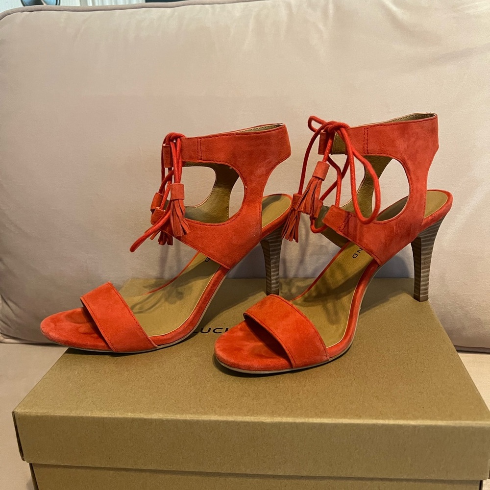 Lucky Brand Women's Orange Suede Heeled Sandals